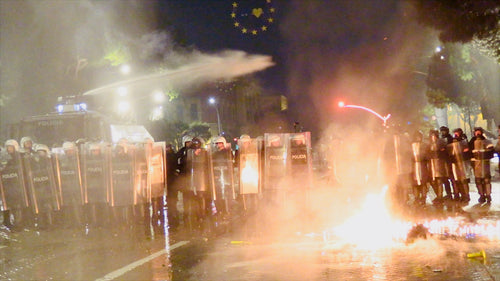 Anti-government protesters clash with riot police in Tirana